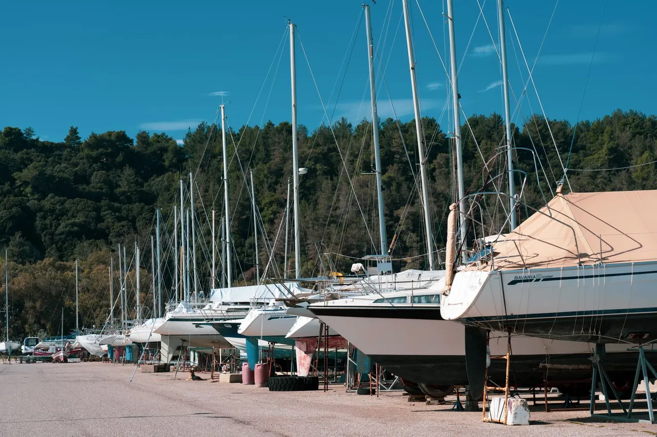 Boats blocked in the yard for bottom work