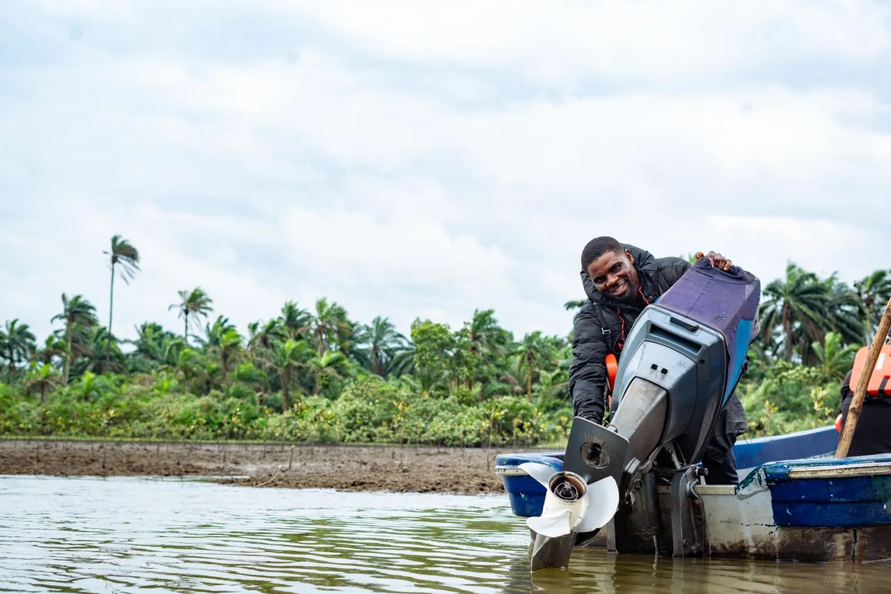 Mechanic repairing a boat engine