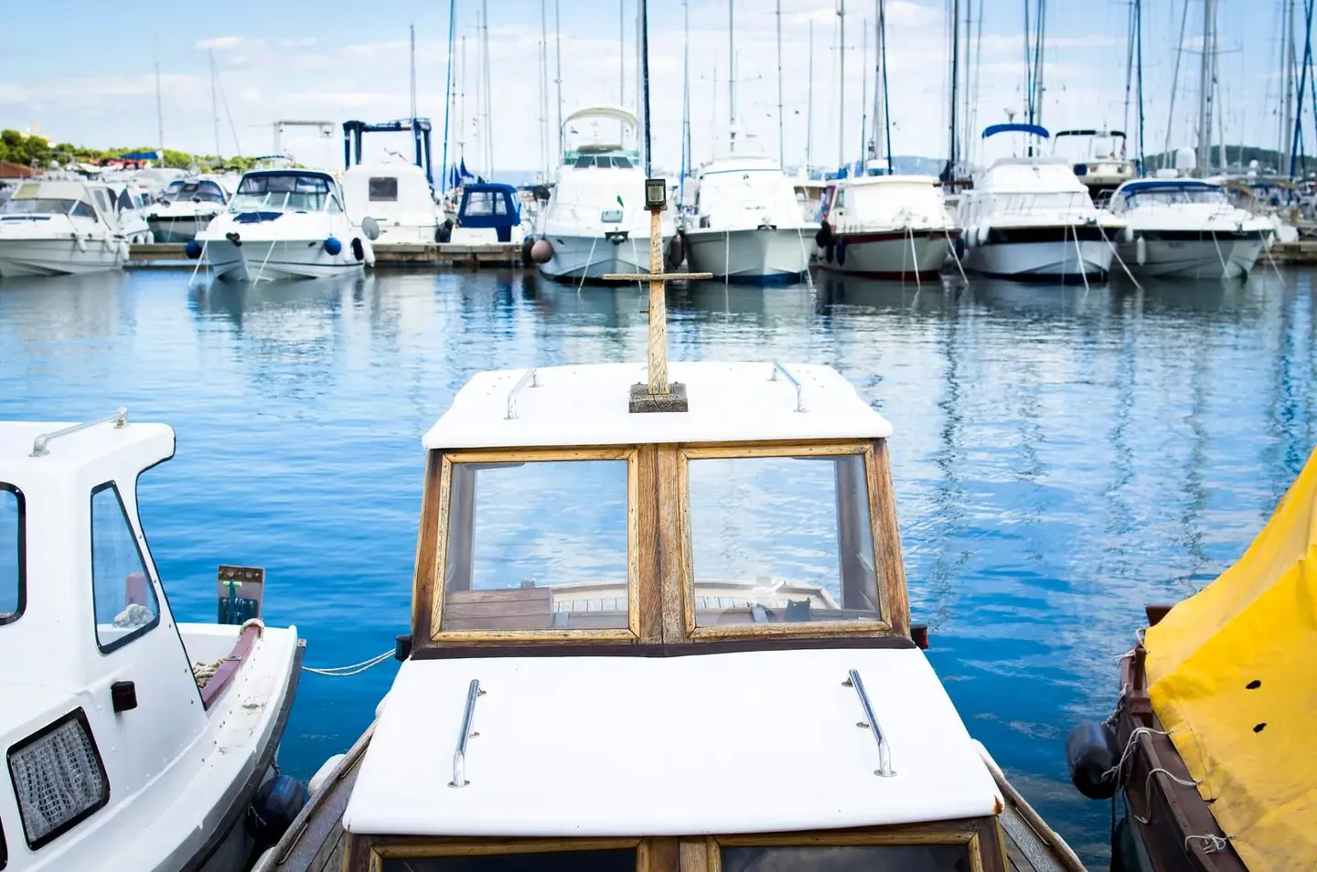 Boats moored at the Harborline marina in Fairhaven